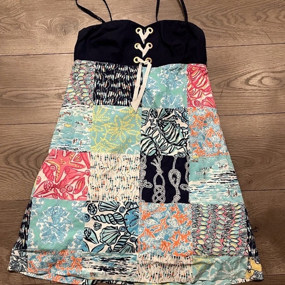 Lilly Pulitzer Rilee Mixed Patchwork Pattern Dress Size 6 Spaghetti Straps - Picture 2 of 11